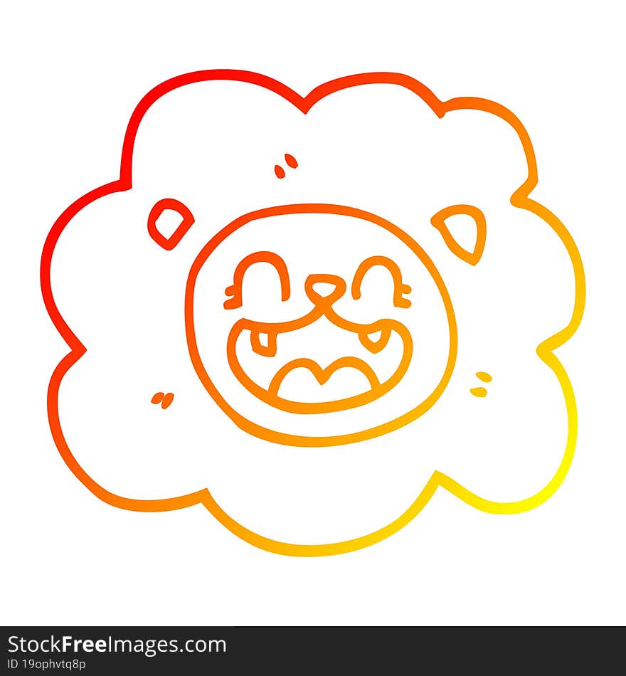 warm gradient line drawing of a cartoon happy lion