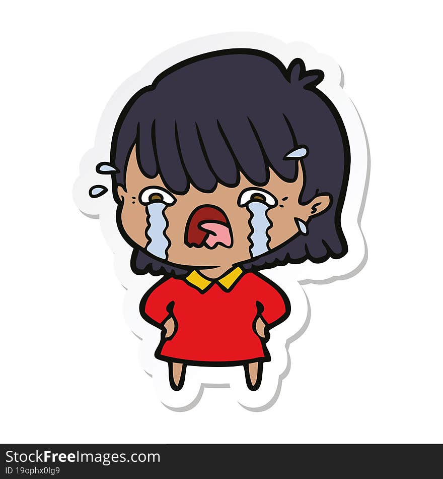 Sticker Of A Cartoon Girl Crying