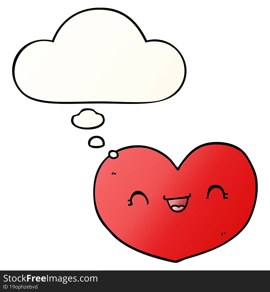 cartoon love heart and thought bubble in smooth gradient style