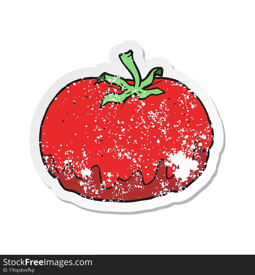 retro distressed sticker of a cartoon tomato