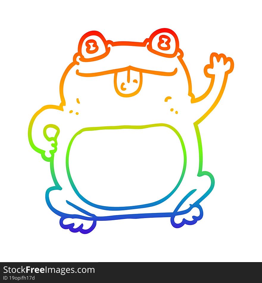 rainbow gradient line drawing of a cartoon frog