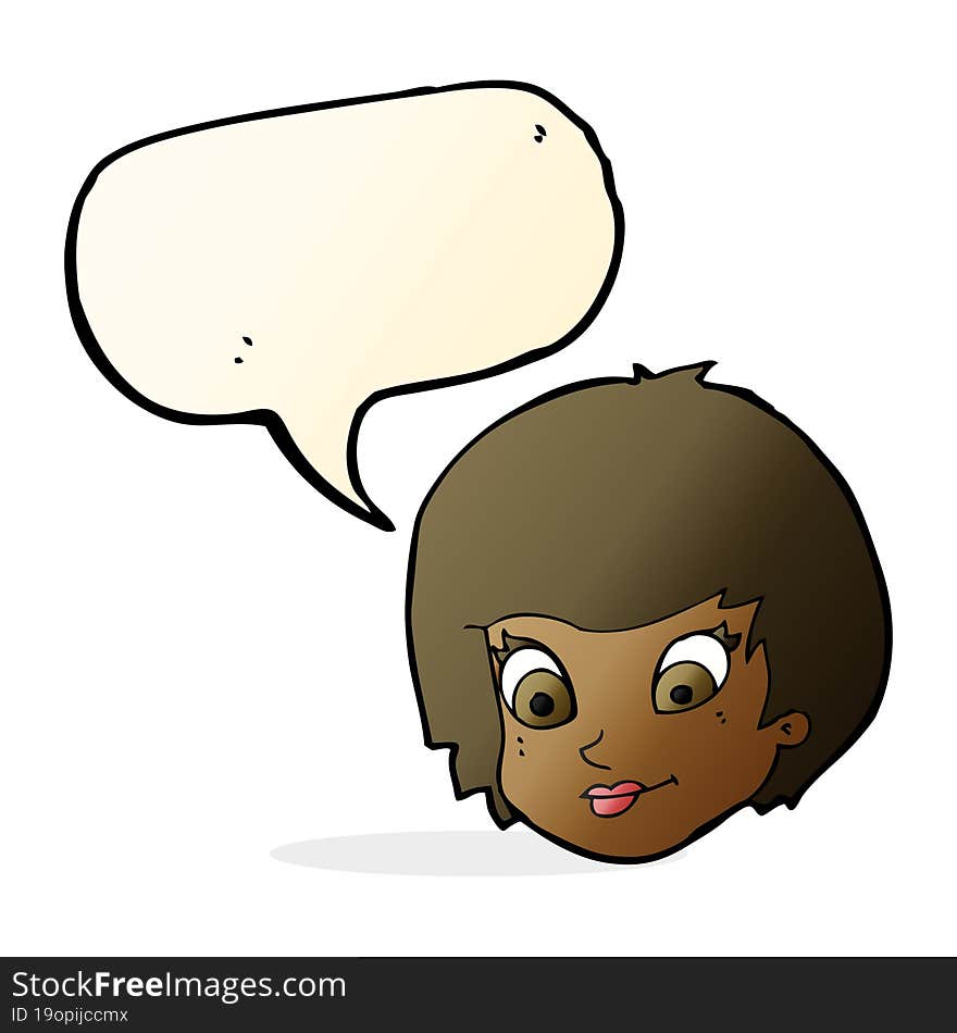 cartoon female face with speech bubble