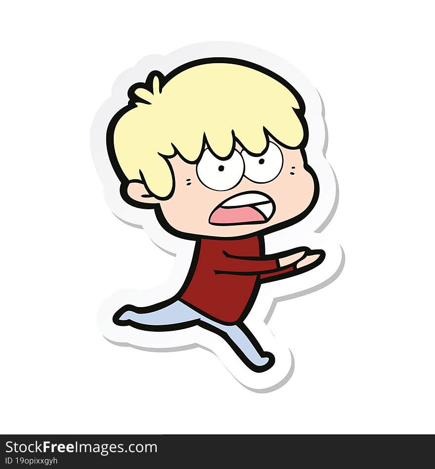 sticker of a worried cartoon boy