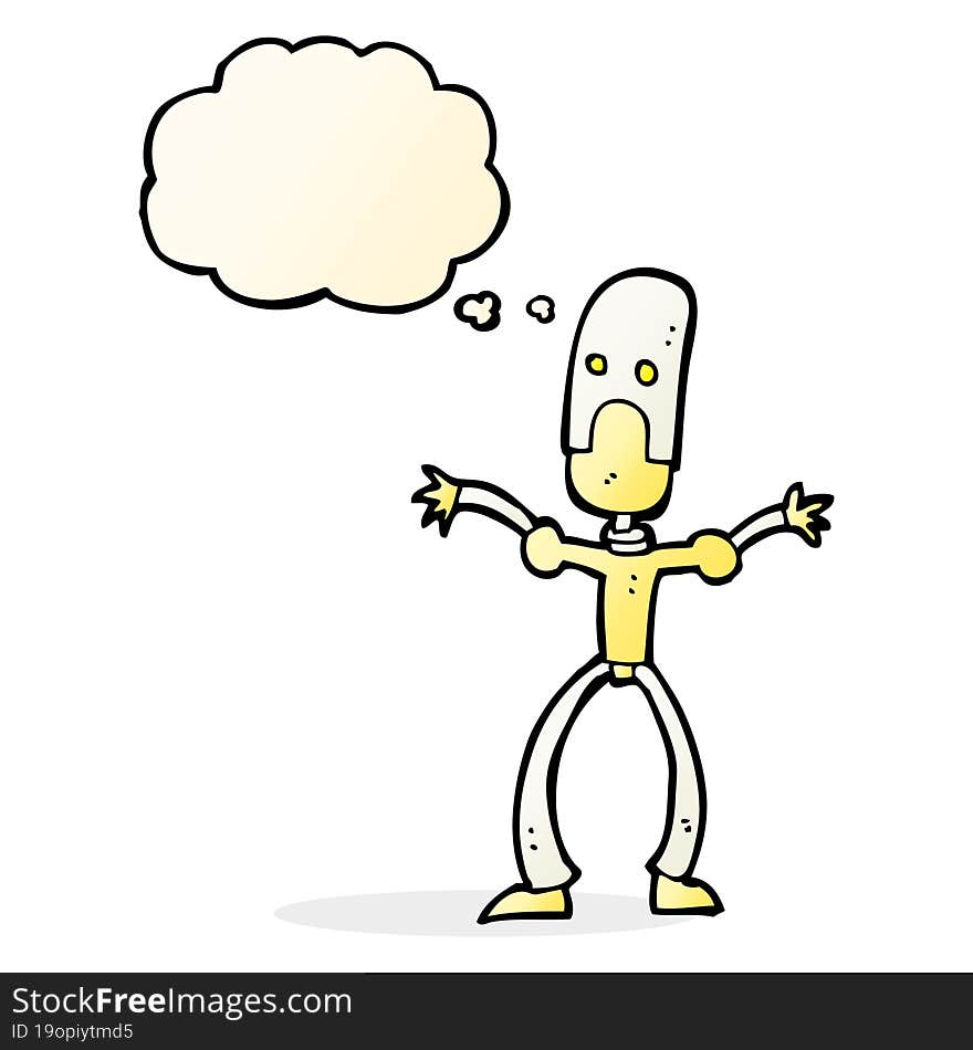 cartoon funny robot with thought bubble