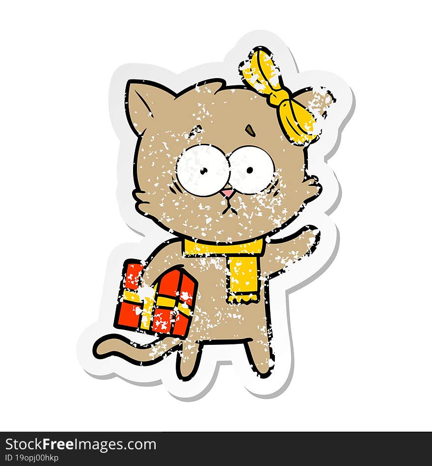 distressed sticker of a cartoon cat