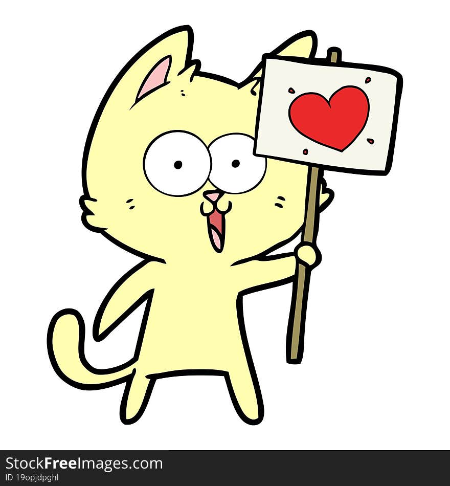 funny cartoon cat with love heart sign. funny cartoon cat with love heart sign