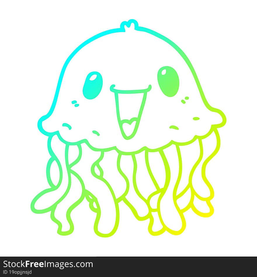 Cold Gradient Line Drawing Cartoon Jellyfish