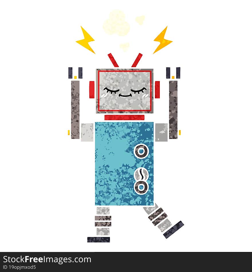 retro illustration style cartoon of a dancing robot