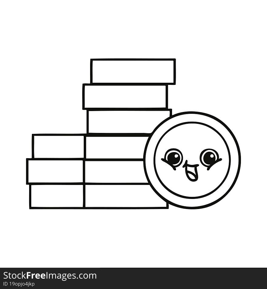 line drawing cartoon of a coins. line drawing cartoon of a coins