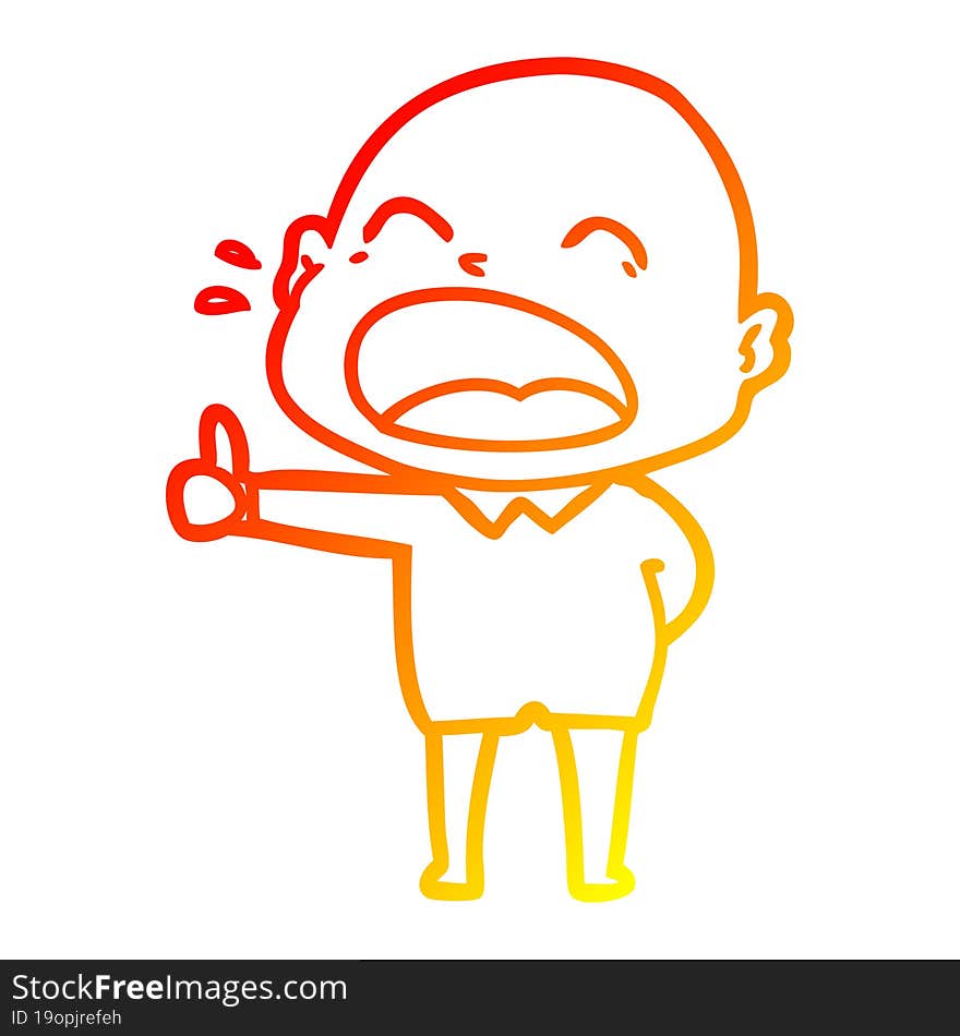 warm gradient line drawing of a cartoon shouting bald man