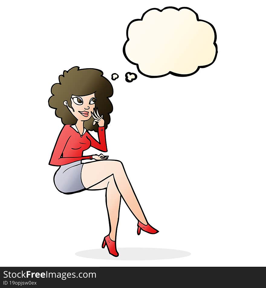 Cartoon Office Woman Sitting With Thought Bubble