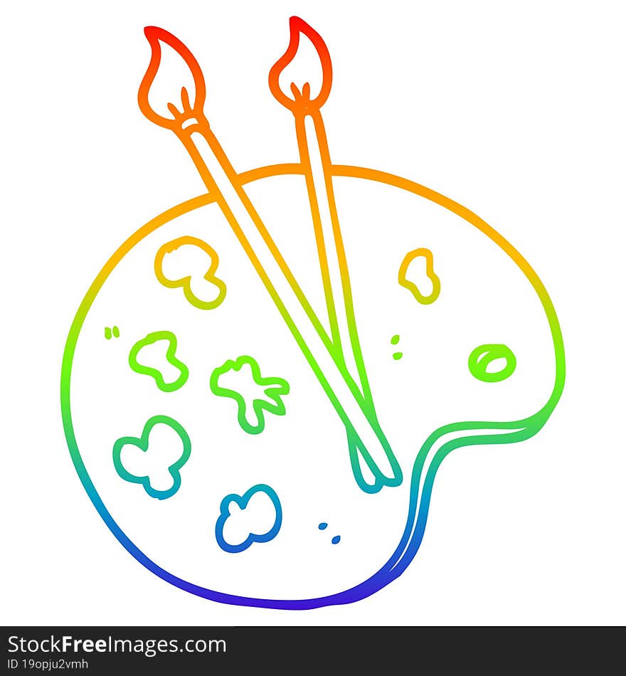 rainbow gradient line drawing of a cartoon artist palette