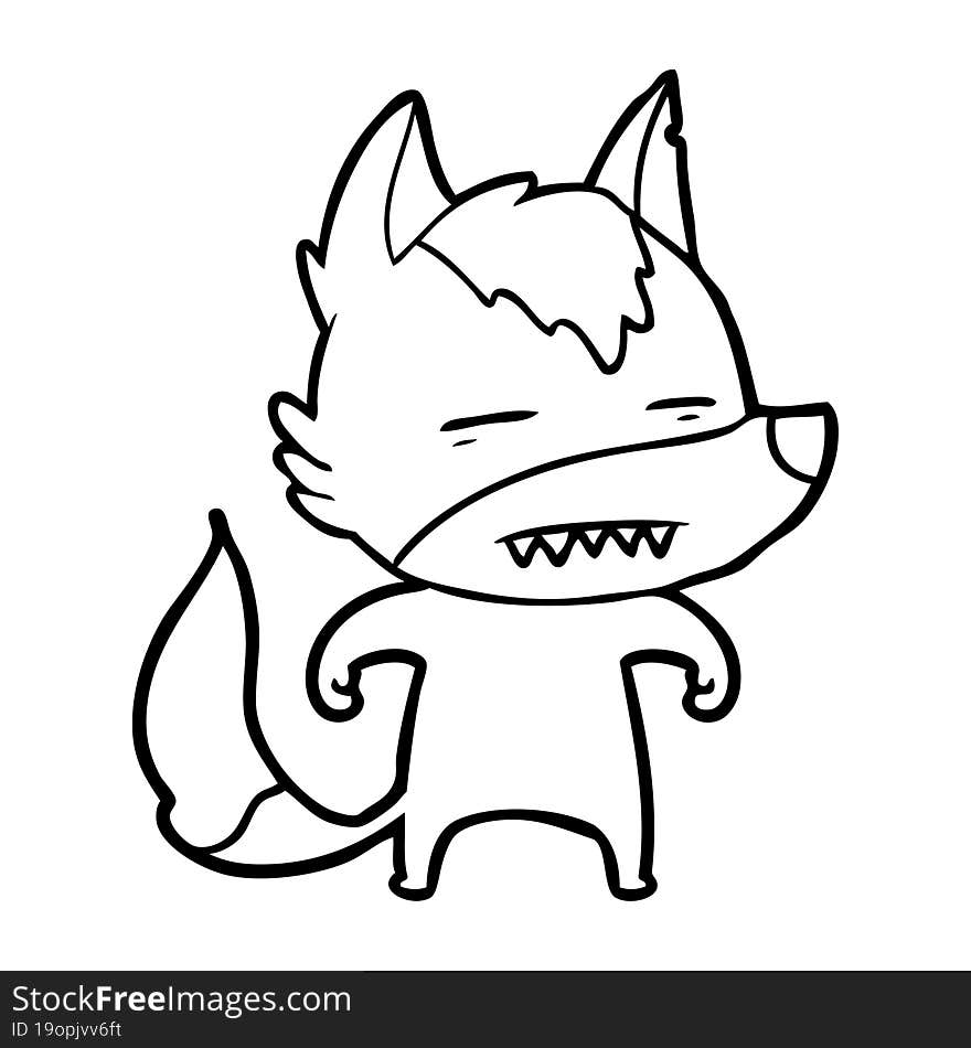 cartoon wolf showing teeth. cartoon wolf showing teeth