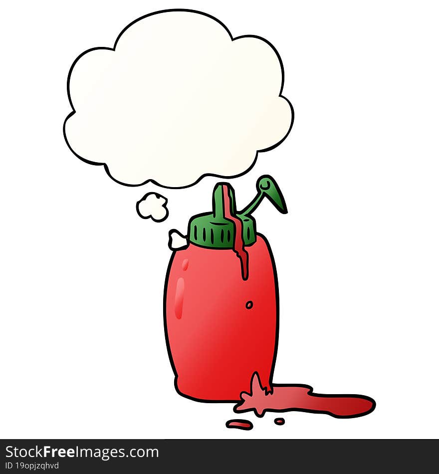 Cartoon Ketchup Bottle And Thought Bubble In Smooth Gradient Style