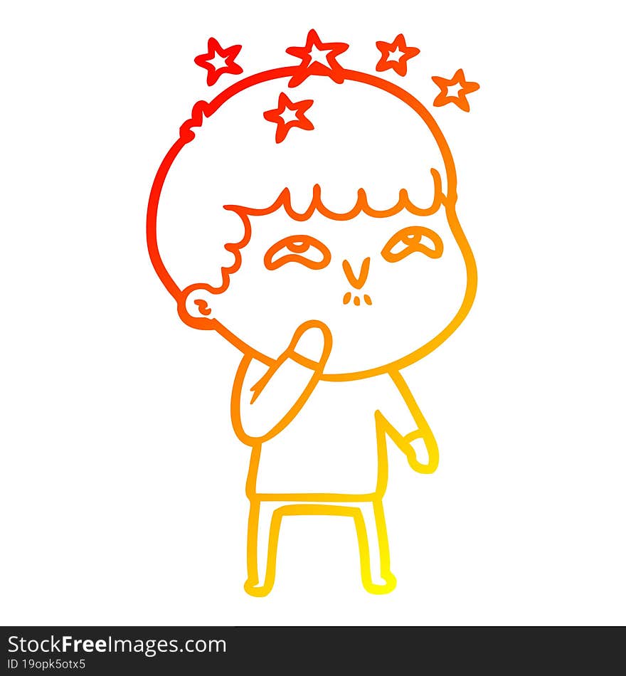 warm gradient line drawing cartoon amazed boy