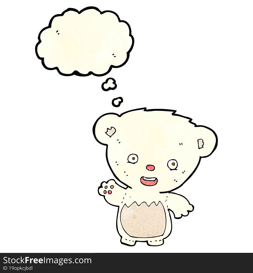 cartoon polar bear cub waving with thought bubble