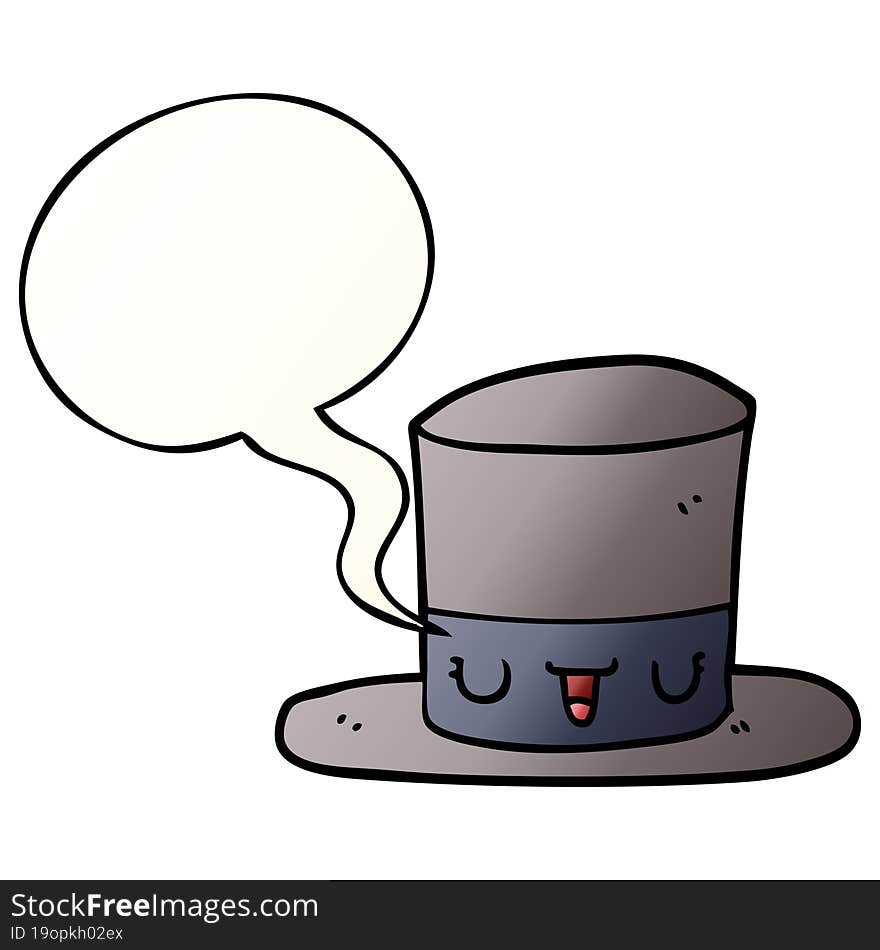 cartoon top hat and speech bubble in smooth gradient style