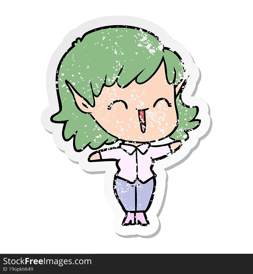 Distressed Sticker Of A Cartoon Elf Girl