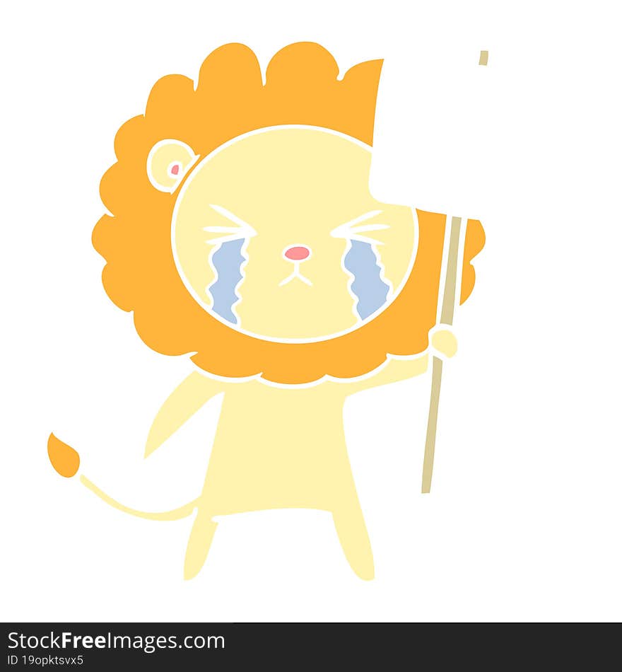 Flat Color Style Cartoon Crying Lion With Placard