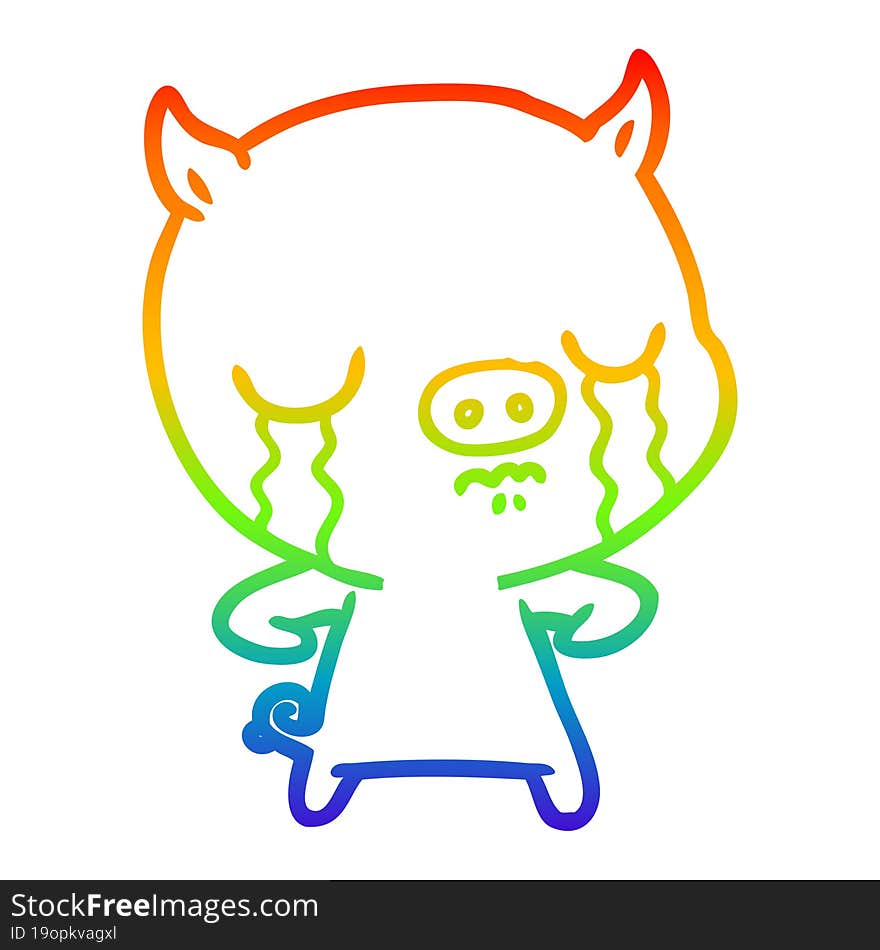 rainbow gradient line drawing cartoon pig crying