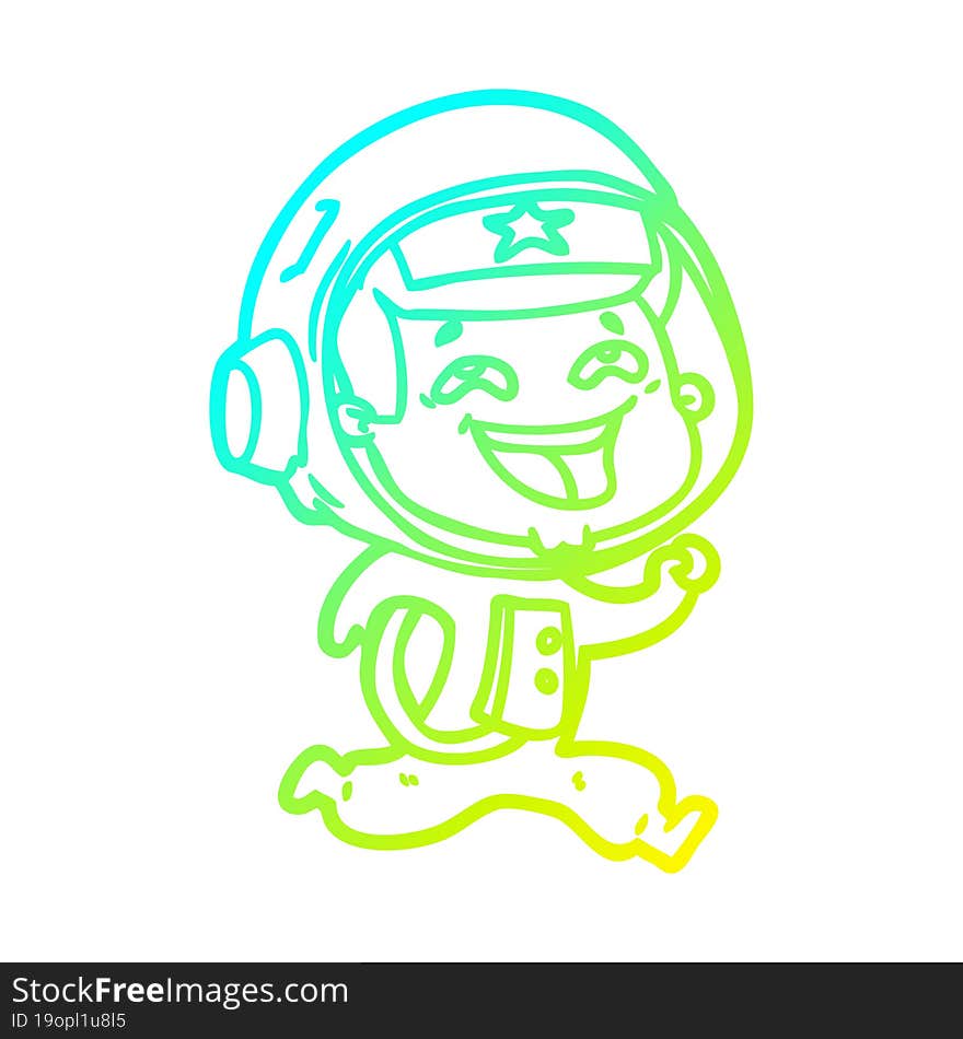 cold gradient line drawing of a cartoon laughing astronaut