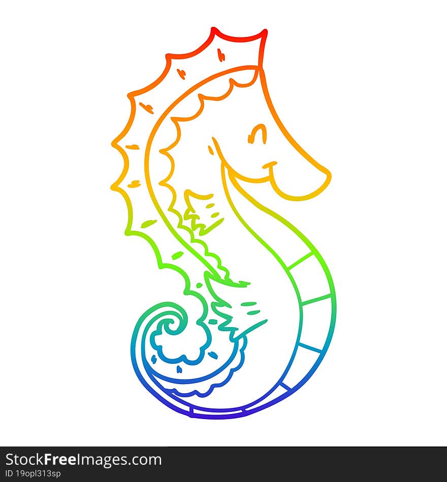 rainbow gradient line drawing cartoon sea horse