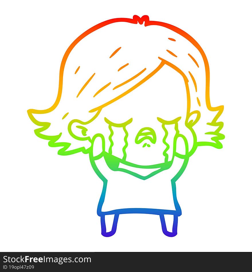 rainbow gradient line drawing of a cartoon girl crying