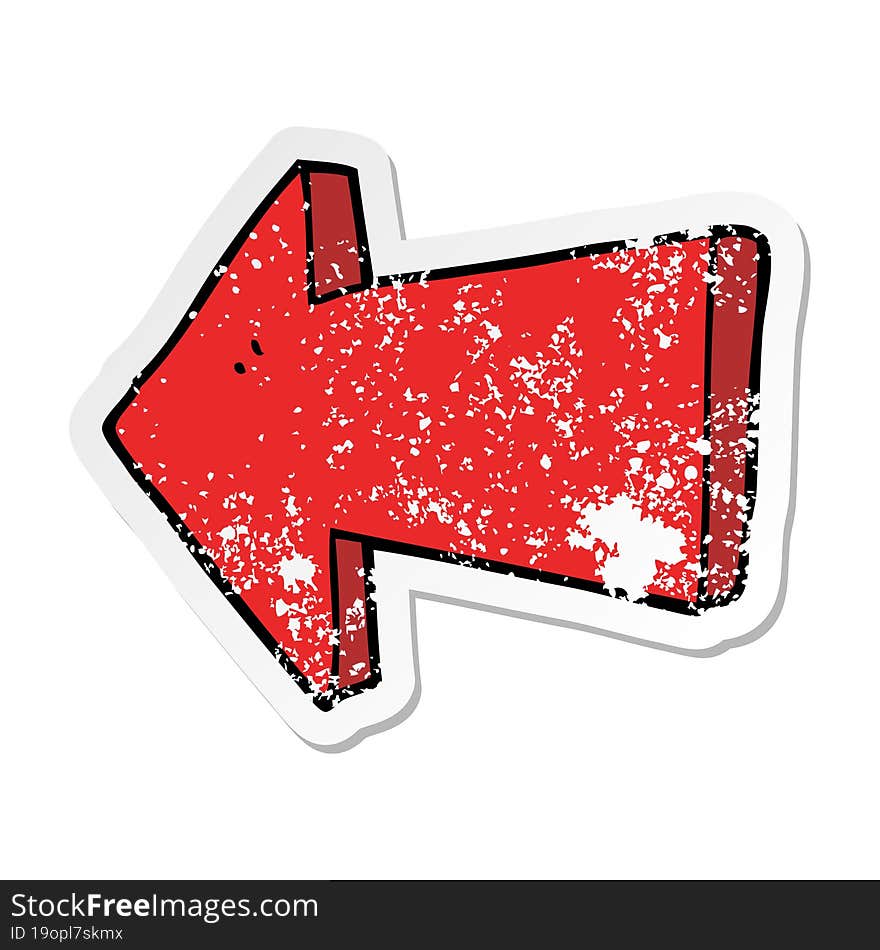 distressed sticker of a cartoon pointing arrow