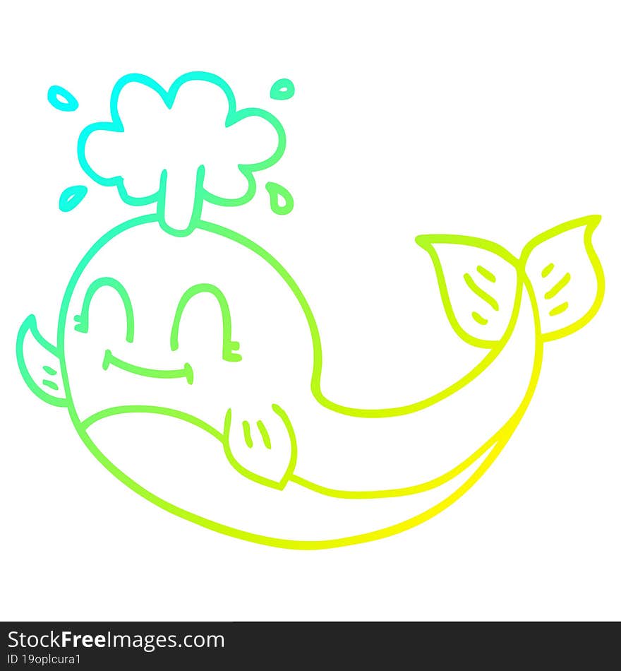 Cold Gradient Line Drawing Cartoon Happy Whale