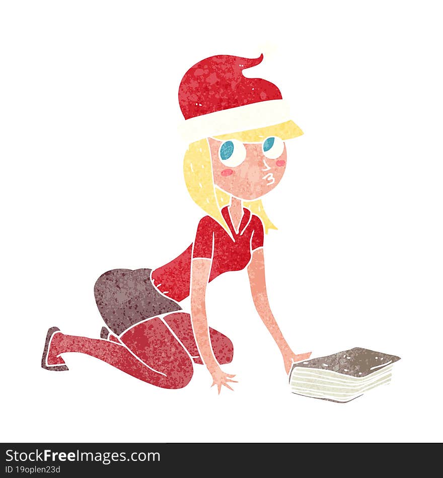 Cartoon Woman In Christmas Hat