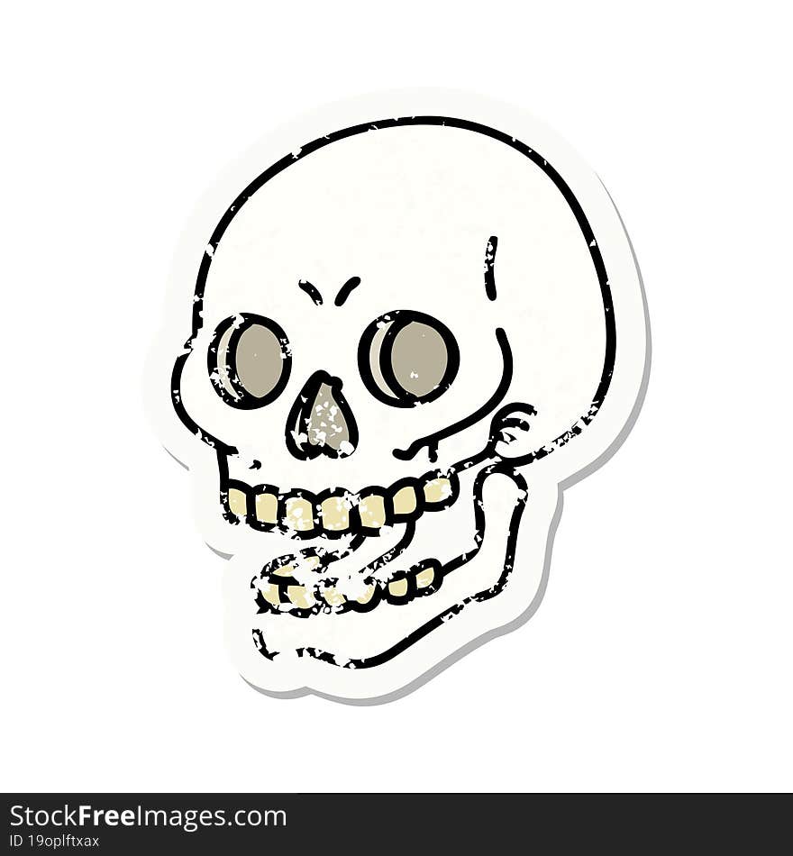 traditional distressed sticker tattoo of a skull