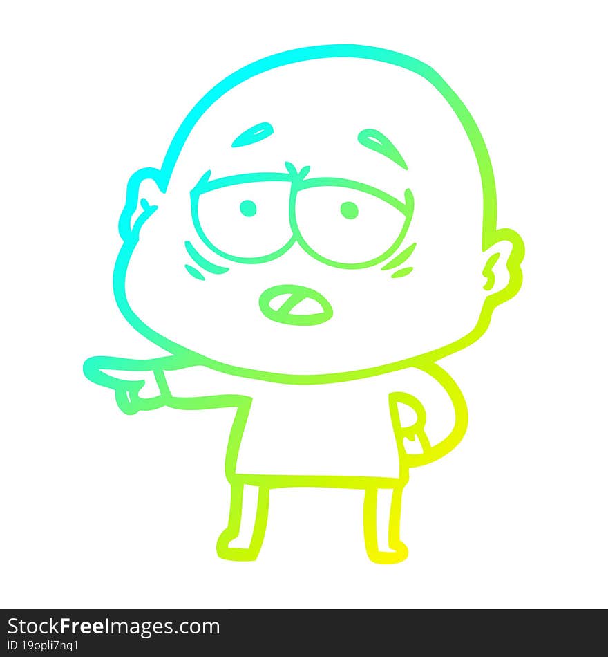 cold gradient line drawing cartoon tired bald man