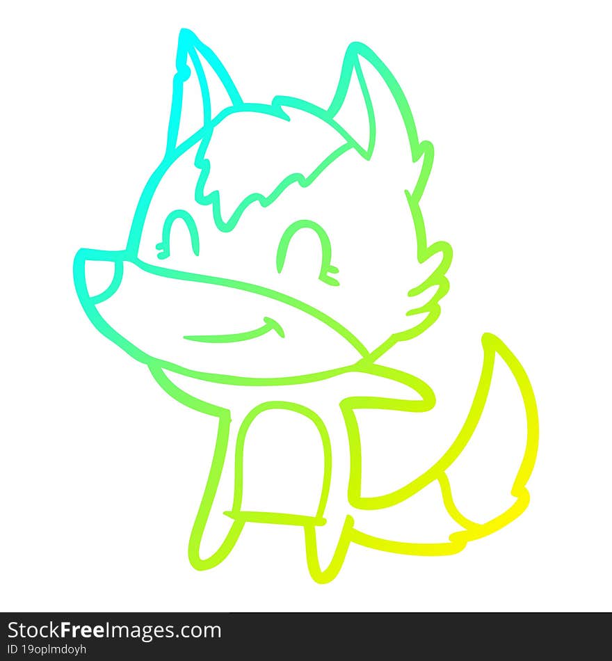 cold gradient line drawing friendly cartoon wolf