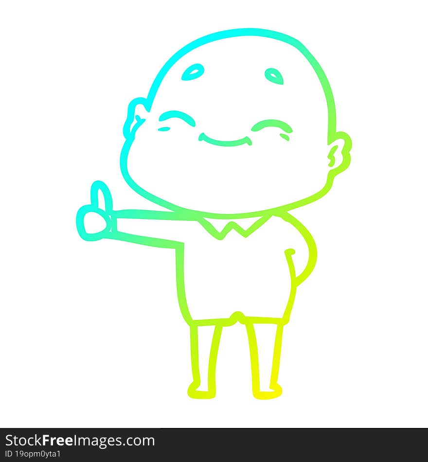 cold gradient line drawing happy cartoon bald man