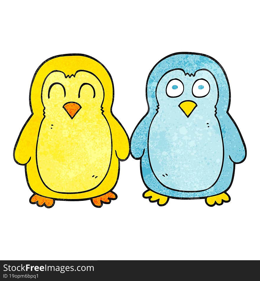 Textured Cartoon Birds Holding Hands