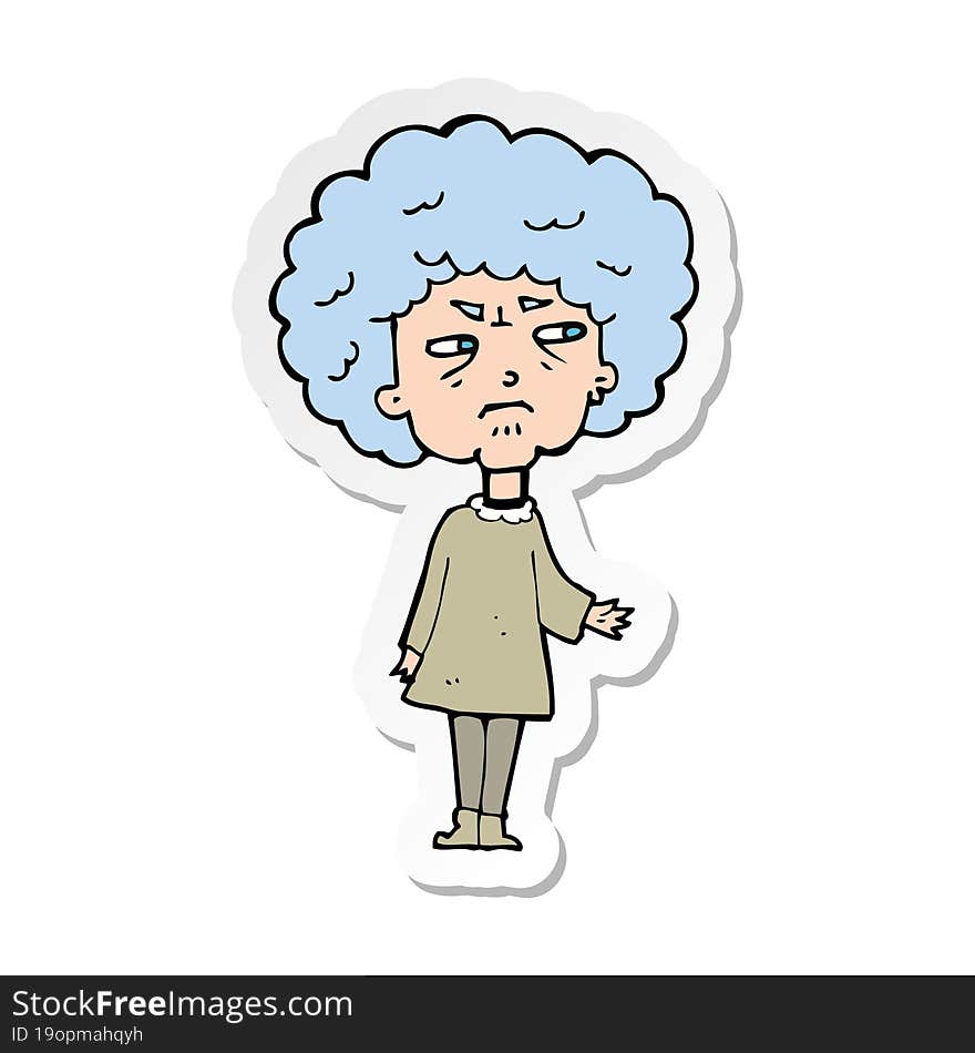 sticker of a cartoon old lady