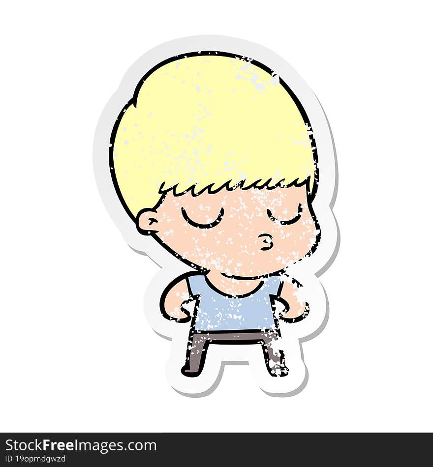 distressed sticker of a cartoon calm boy