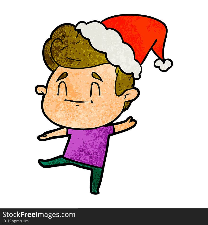 happy textured cartoon of a man wearing santa hat