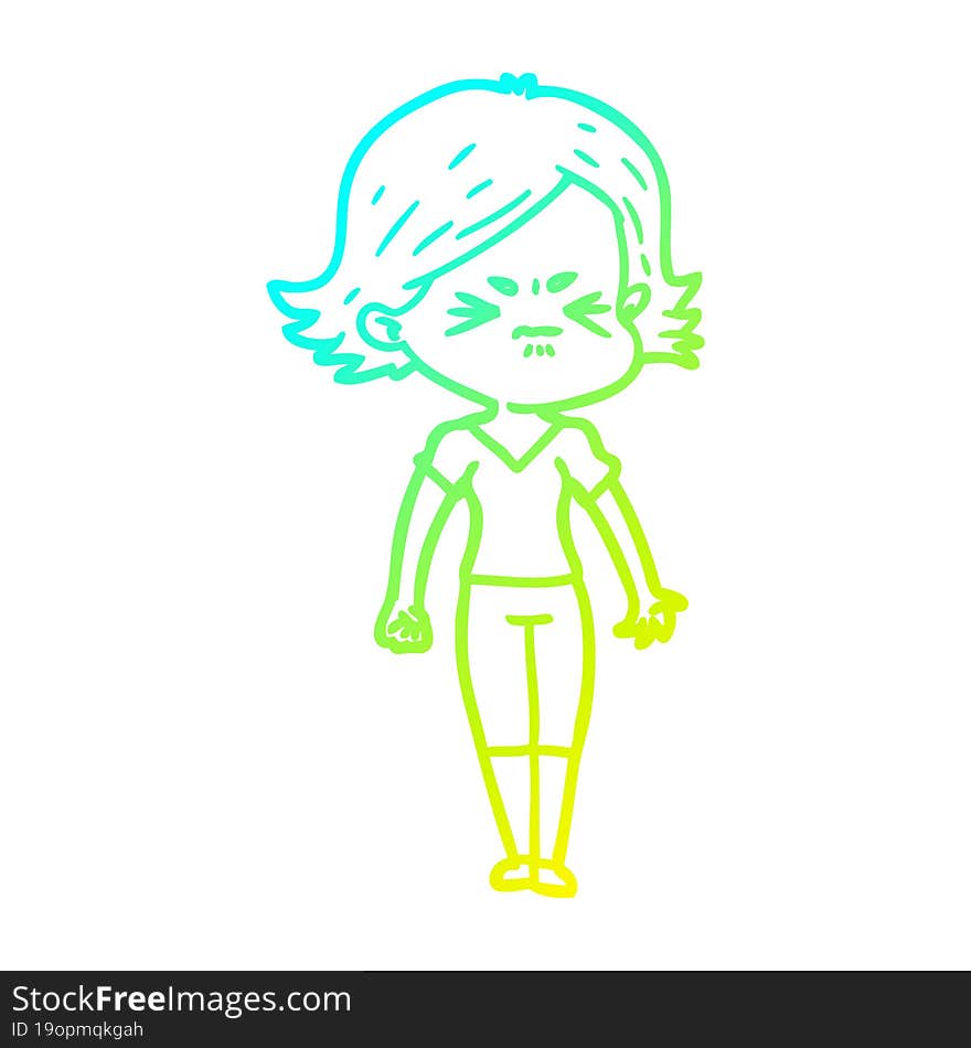 cold gradient line drawing cartoon angry woman