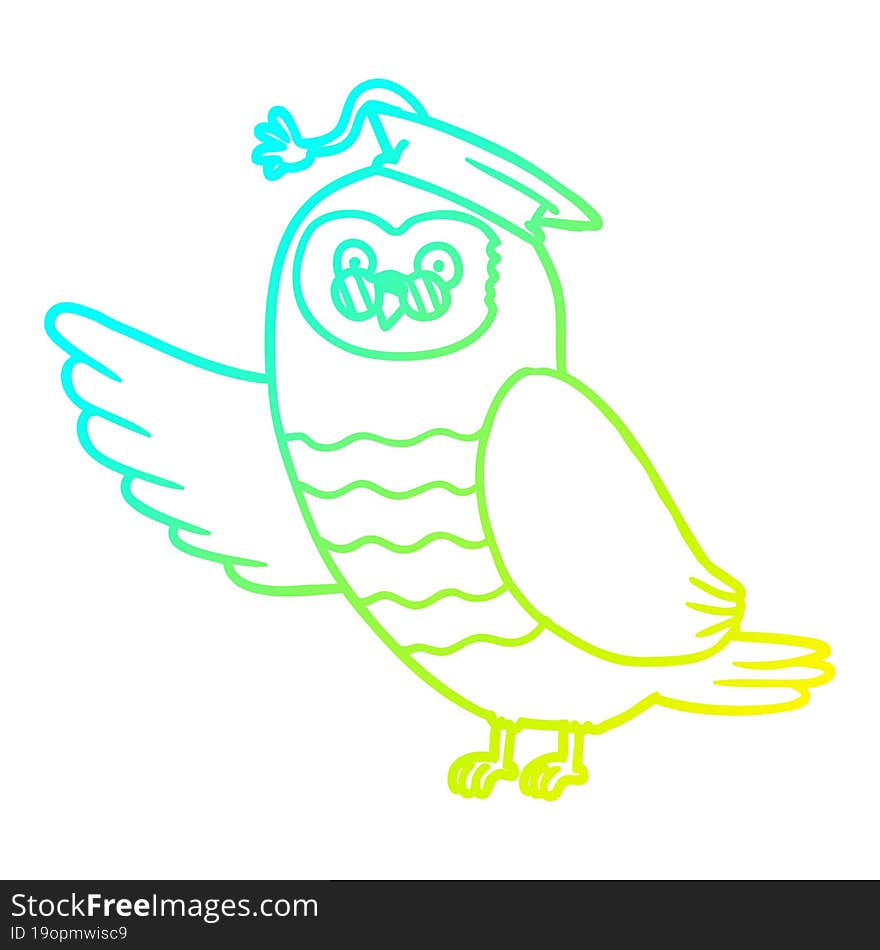 cold gradient line drawing cartoon owl graduate