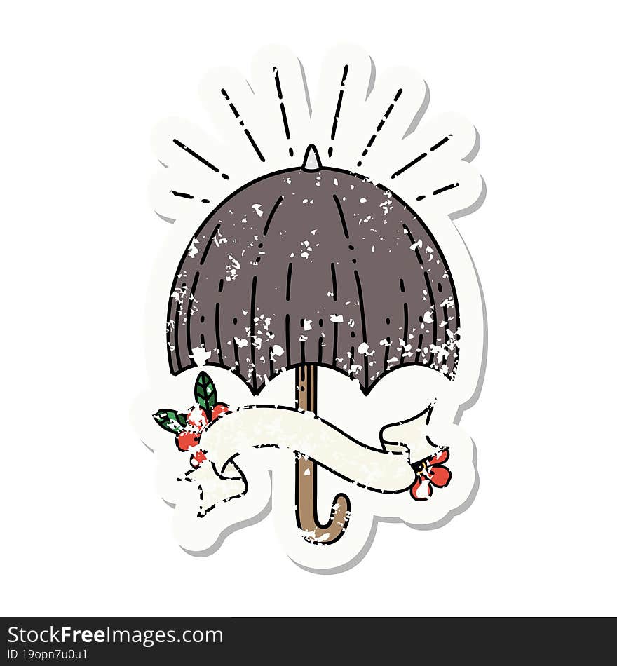 grunge sticker of tattoo style open umbrella