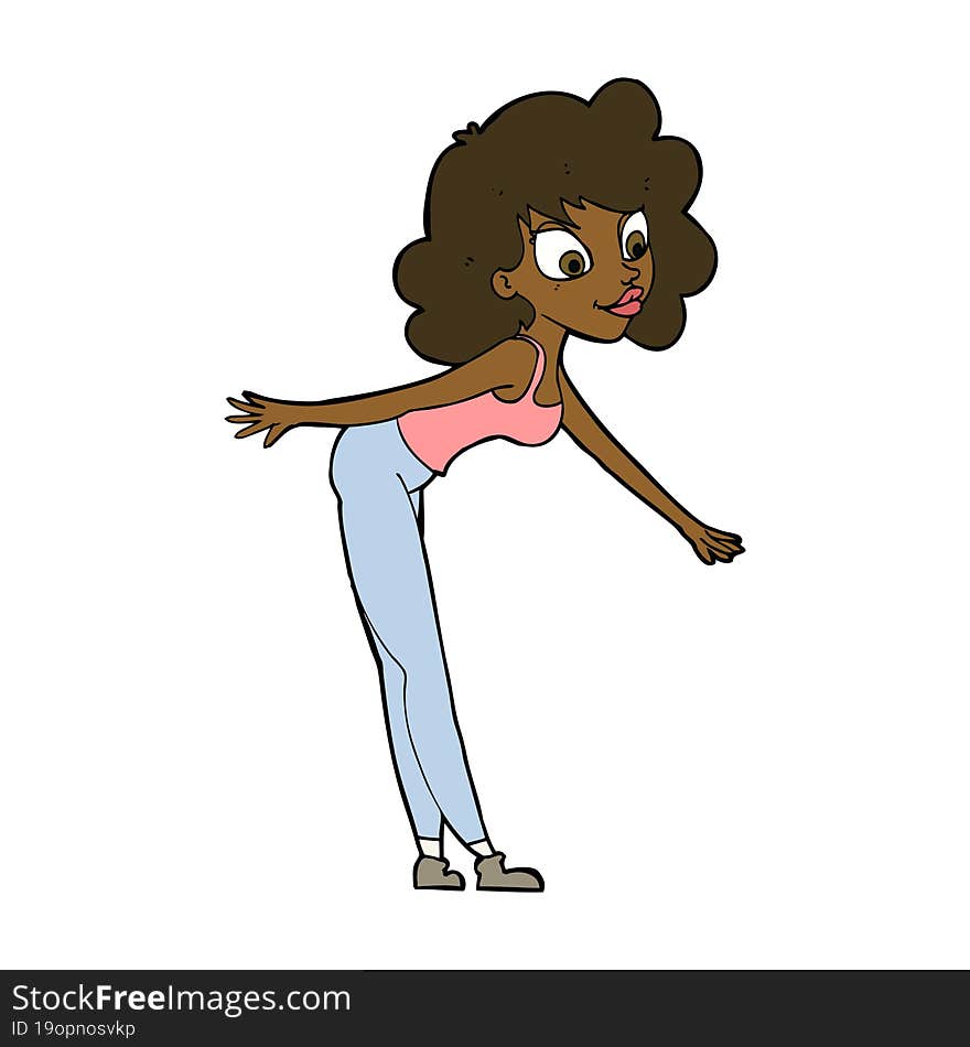 cartoon woman reaching to pick something up