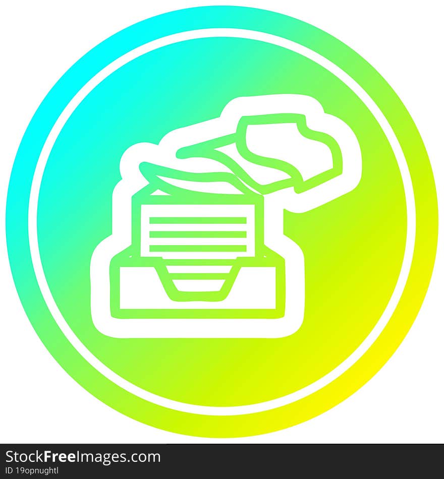 office paper stack circular in cold gradient spectrum