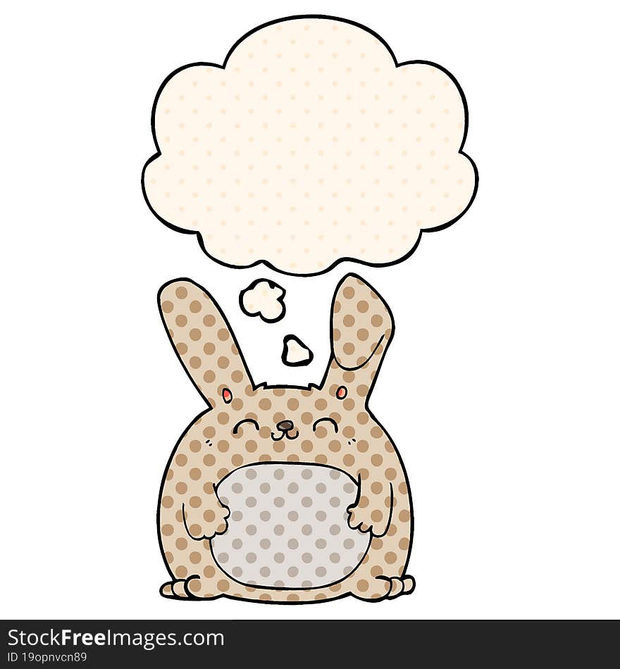 cartoon rabbit with thought bubble in comic book style