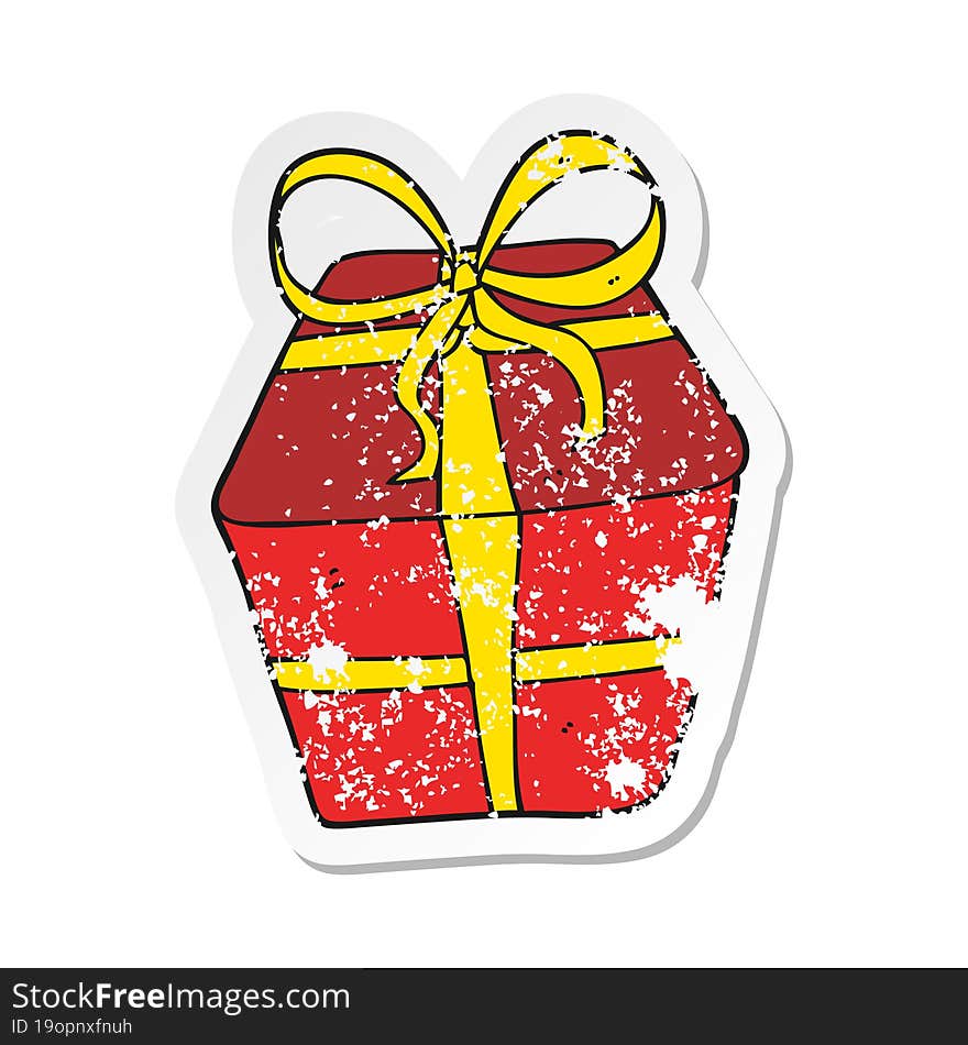 Retro Distressed Sticker Of A Cartoon Wrapped Present