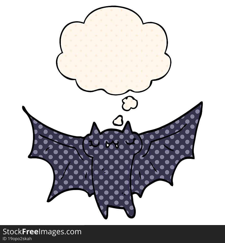 cute cartoon halloween bat and thought bubble in comic book style