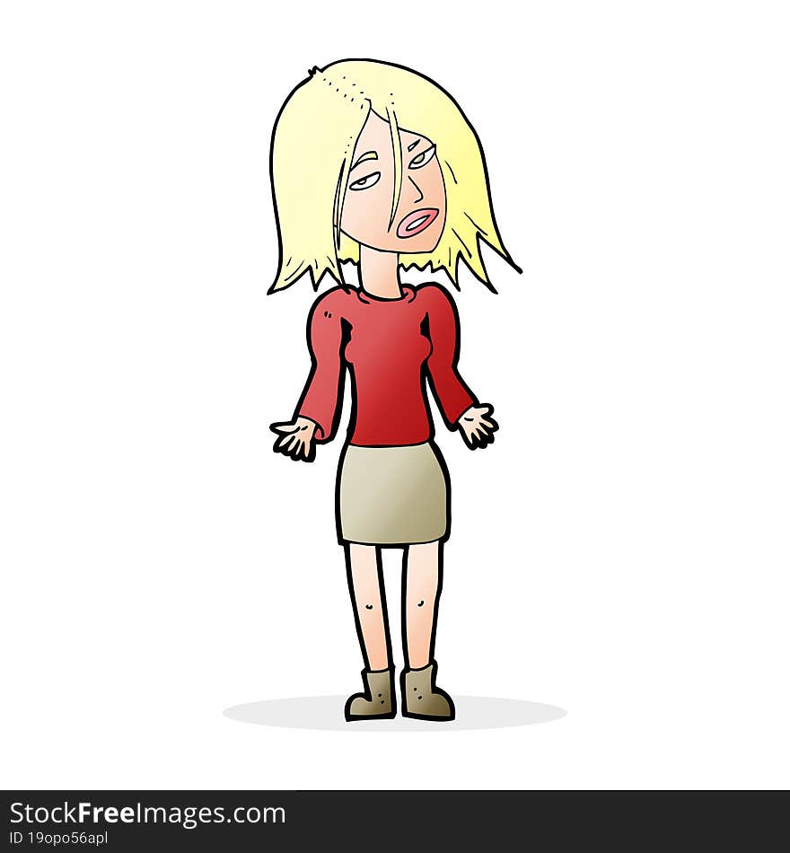 cartoon woman shrugging shoulders