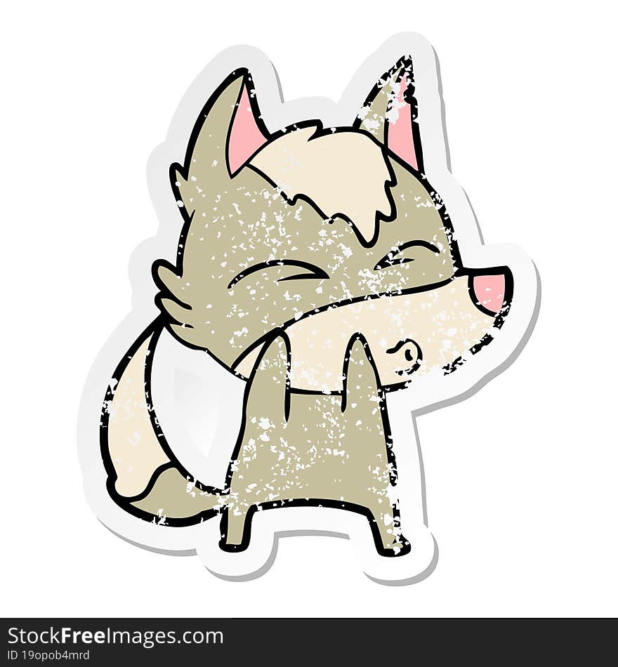 distressed sticker of a cartoon wolf whistling