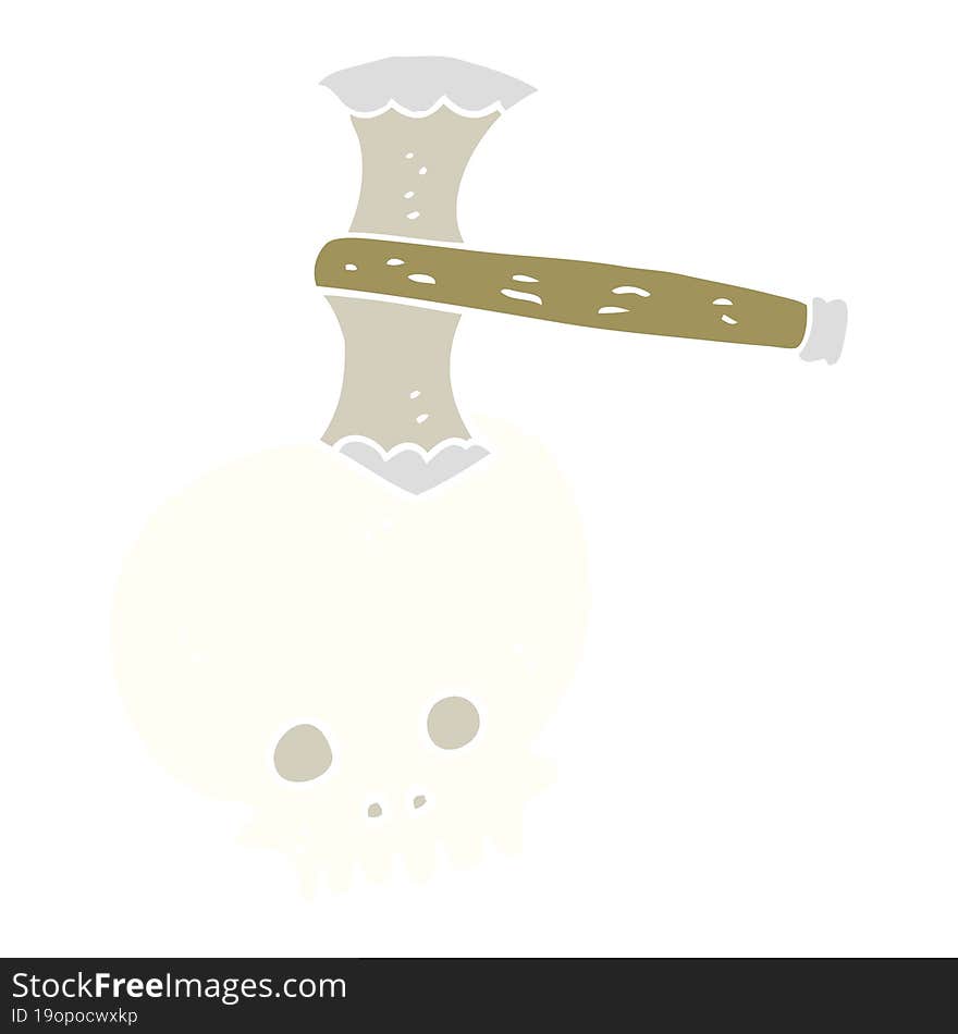 Flat Color Illustration Of A Cartoon Axe In Skull