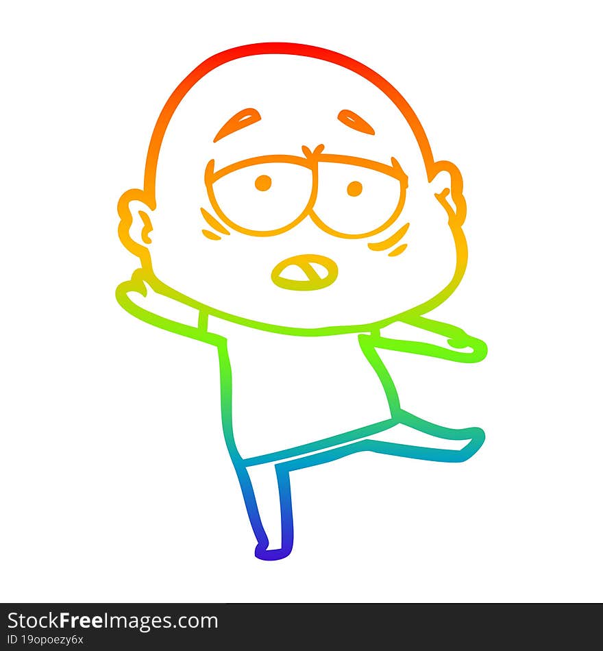 Rainbow Gradient Line Drawing Cartoon Tired Bald Man